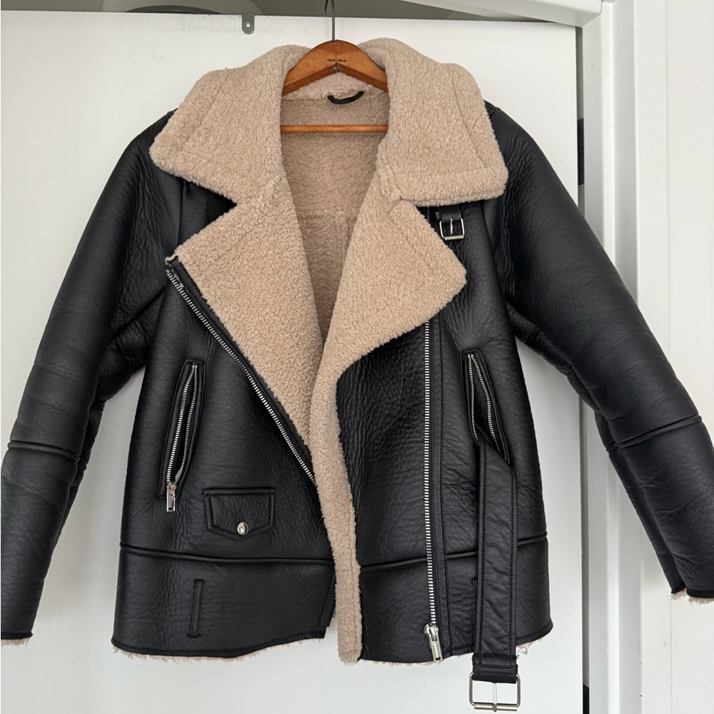 Black Women's Shearling and Leather Jacket